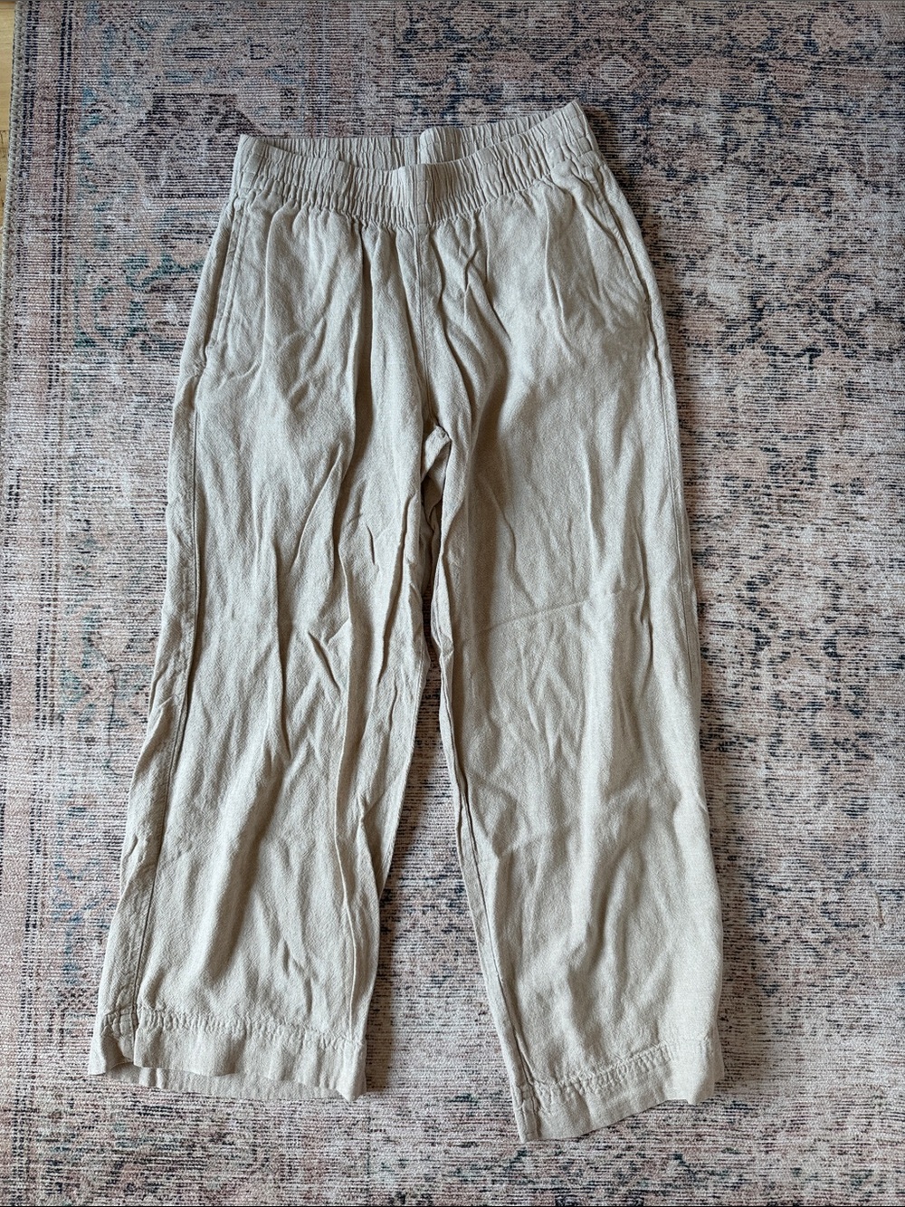 Old Navy Women's Wide-Leg Linen Blend Elastic-Waist Pants — Light Beige
